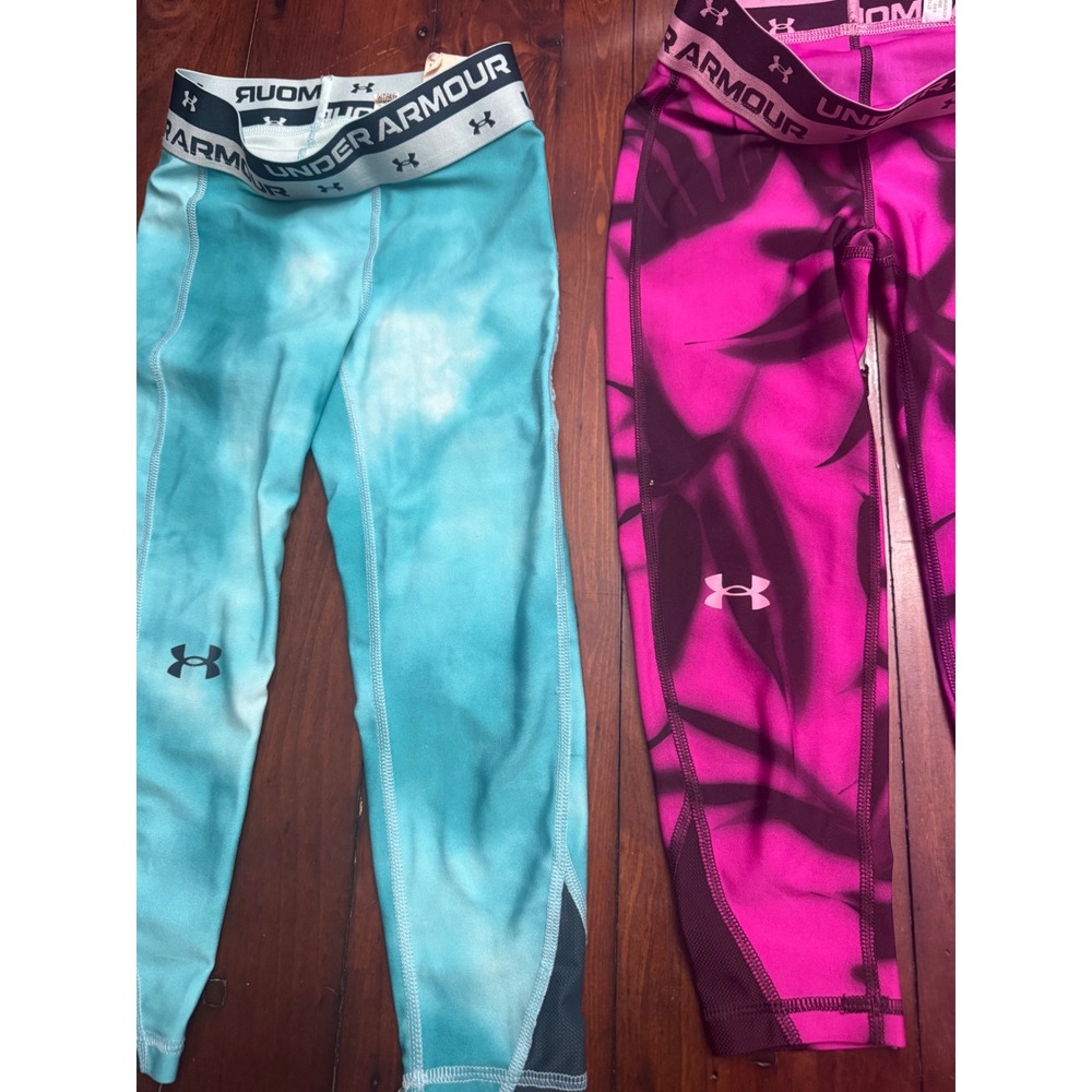 Lot of 3 Under Armour Girls HeatGear Leggings Blue Purple Pink YXS 1362333 - Picture 4 of 4